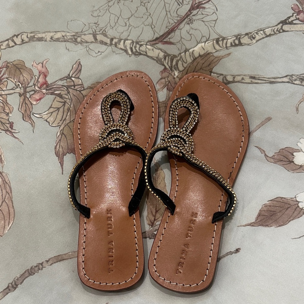 Trina Turk Beaded Black and Brown Sandals